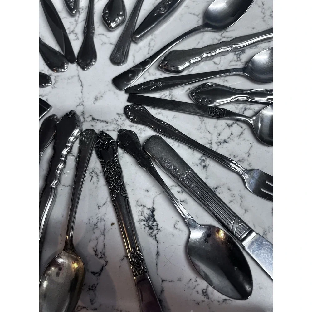 Craft Stainless Spoons Knives Forks Lot Of 26 Vtg Flatware Ornate Jewelry Making